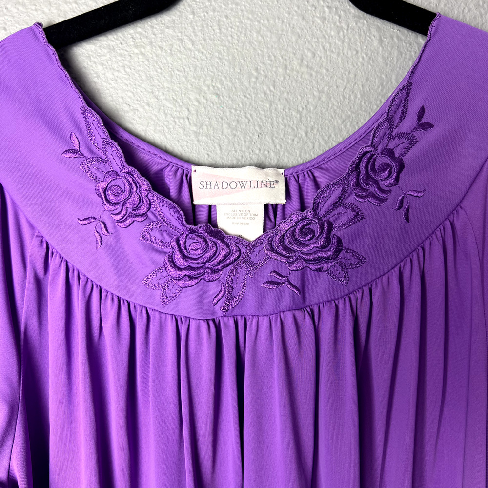 Vtg Shadownline Small Purple Satin 50" Long Peignoir Nightgown Pajama Loungewear